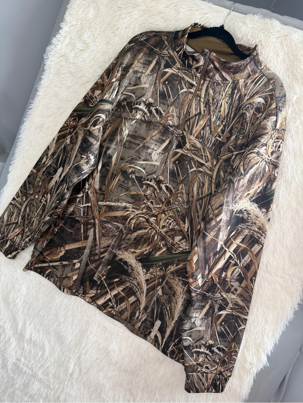 Under Armour Mens Camo 1/4 Zip Pullover Sweater Size 3XL Loose Fit Hunting Comfy